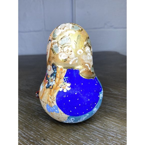 RUSSIAN ROLY POLY WOODEN‎ DOLL NEVALYASHKA Blue Cat Bell Music Ladybug Handpaint - Picture 4 of 9